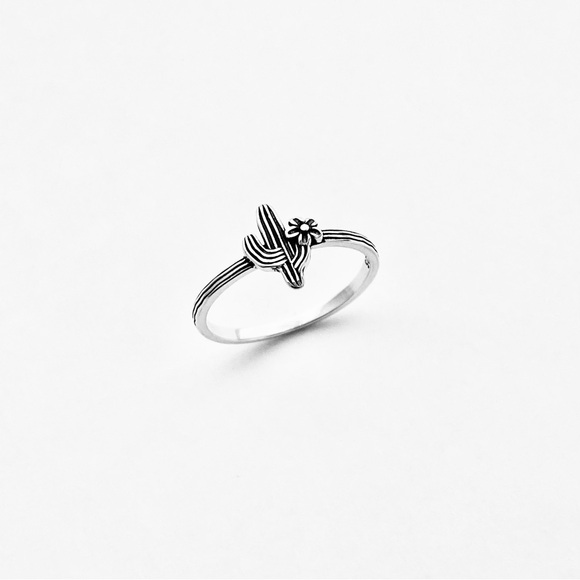 Sterling Silver Little Flower and Cactus Ring, Desert Tree Ring, Silver Rings - Picture 2 of 12